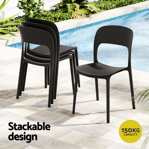 Gardeon 4Pc Outdoor Dining Chairs Stackable Pp Patio Garden Furniture Black Patio Chairs