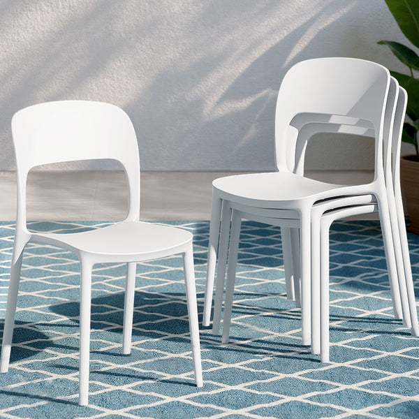 Gardeon 4Pc Outdoor Dining Chairs Stackable Pp Patio Garden Furniture White Patio Chairs