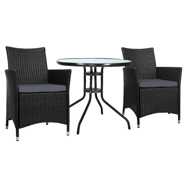 Gardeon 3Pc Bistro Set Outdoor Furniture Rattan Table Chairs Cushion Patio Garden Idris Patio Furniture Sets