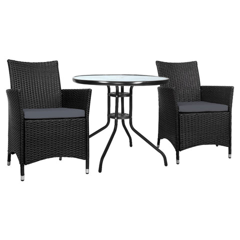 Gardeon 3Pc Bistro Set Outdoor Furniture Rattan Table Chairs Cushion Patio Garden Idris Patio Furniture Sets