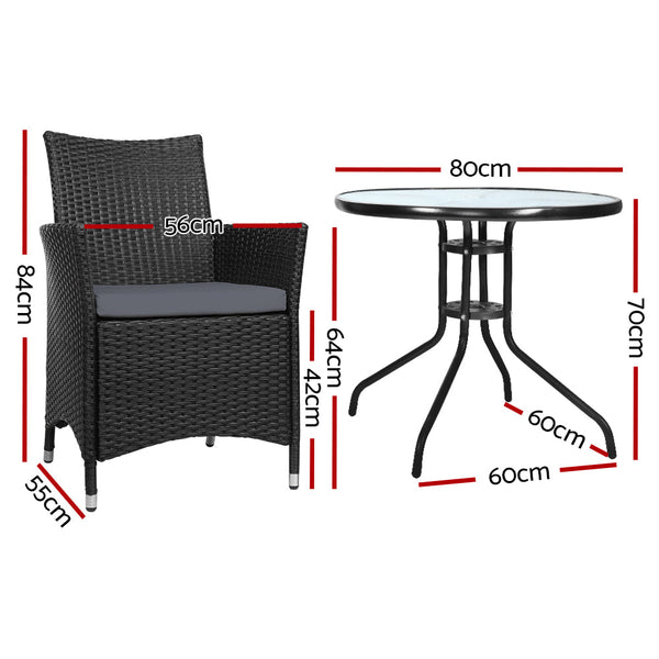 Gardeon 3Pc Bistro Set Outdoor Furniture Rattan Table Chairs Cushion Patio Garden Idris Patio Furniture Sets