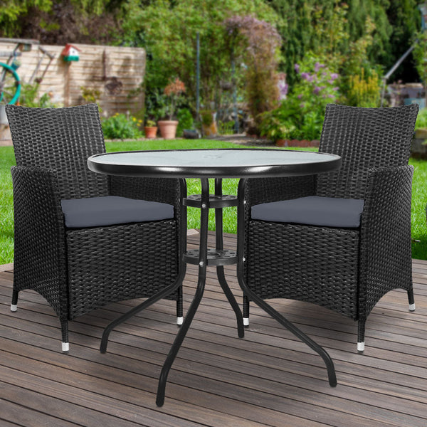 Gardeon 3Pc Bistro Set Outdoor Furniture Rattan Table Chairs Cushion Patio Garden Idris Patio Furniture Sets