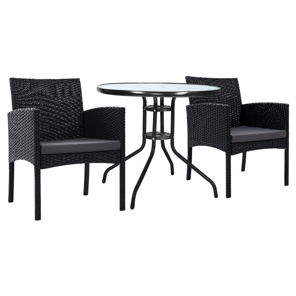 Gardeon 3Pc Bistro Set Outdoor Furniture Rattan Table Chairs Cushion Patio Garden Ezra Patio Furniture Sets