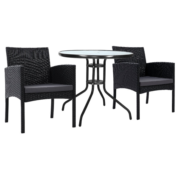 Gardeon 3Pc Bistro Set Outdoor Furniture Rattan Table Chairs Cushion Patio Garden Ezra Patio Furniture Sets