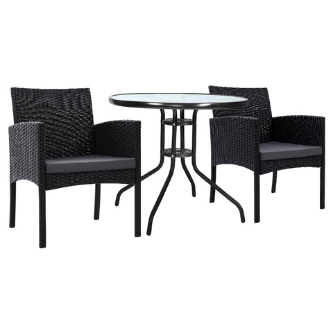 Gardeon 3Pc Bistro Set Outdoor Furniture Rattan Table Chairs Cushion Patio Garden Ezra Patio Furniture Sets