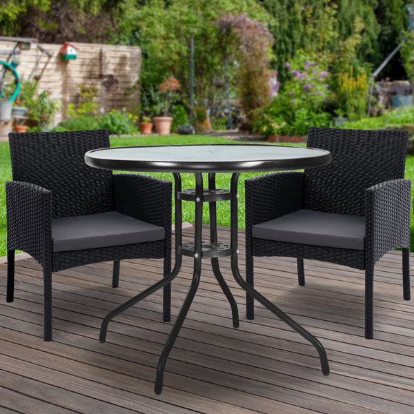 Gardeon 3Pc Bistro Set Outdoor Furniture Rattan Table Chairs Cushion Patio Garden Ezra Patio Furniture Sets