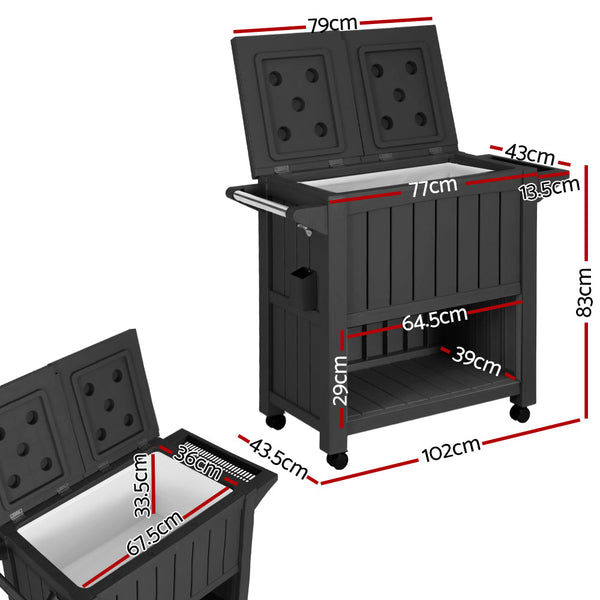 Gardeon Outdoor Storage Cabinet Box 80L Ice Bucket Cooler Rolling Serving Cart Kitchen Trolley Storage Deck Boxes