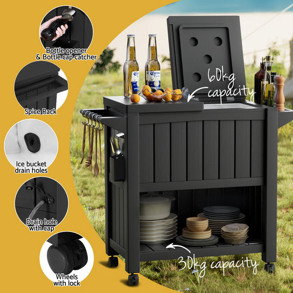 Gardeon Outdoor Storage Cabinet Box 80L Ice Bucket Cooler Rolling Serving Cart Kitchen Trolley Storage Deck Boxes