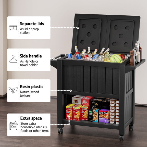 Gardeon Outdoor Storage Cabinet Box 80L Ice Bucket Cooler Rolling Serving Cart Kitchen Trolley Storage Deck Boxes