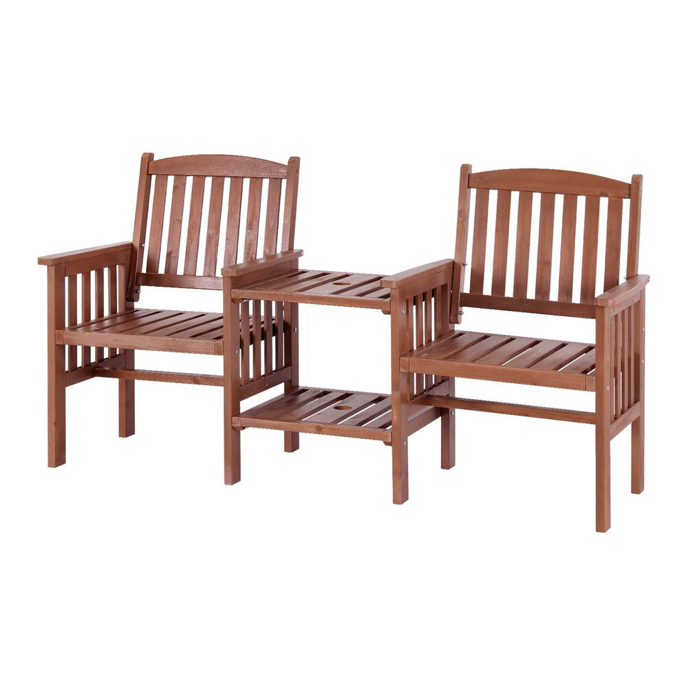 Gardeon Outdoor Garden Bench Loveseat Wooden Table Chairs Patio Furniture Brown Patio Chairs