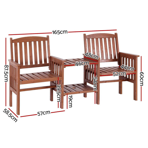 Gardeon Outdoor Garden Bench Loveseat Wooden Table Chairs Patio Furniture Brown Patio Chairs