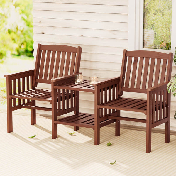 Gardeon Outdoor Garden Bench Loveseat Wooden Table Chairs Patio Furniture Brown Patio Chairs
