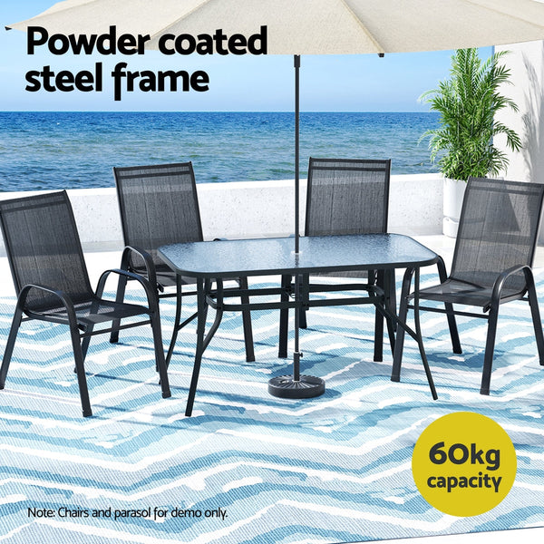 Gardeon 140Cm Outdoor Dining Table Steel Frame Tempered Glass Parasol Hole Black Patio & Garden Tables