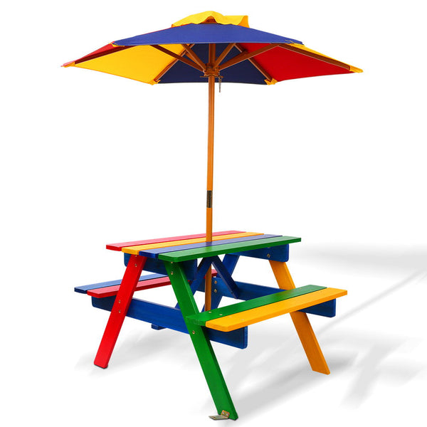 Keezi Kids Picnic Table Set With Umbrella Kids Play Table & Chair Sets