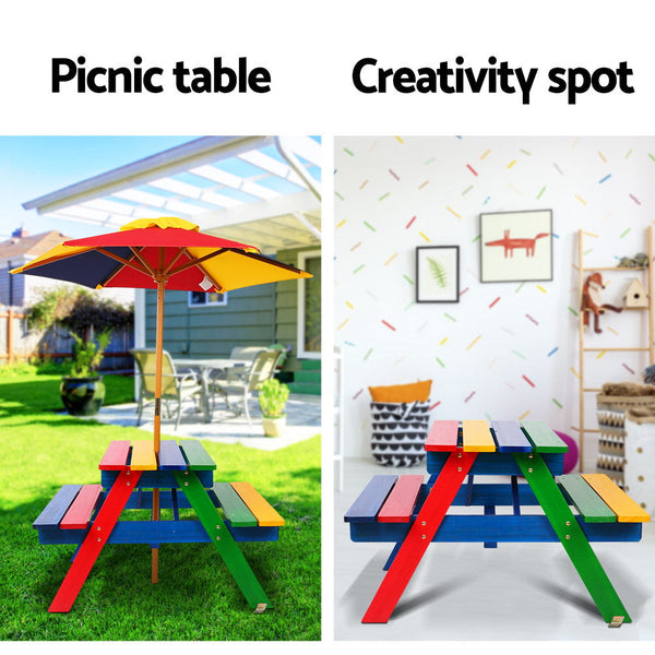 Keezi Kids Picnic Table Set With Umbrella Kids Play Table & Chair Sets