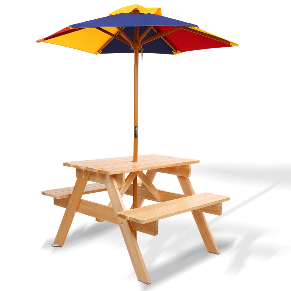 Keezi Kids Picnic Table Set With Umbrella Kids Play Table & Chair Sets
