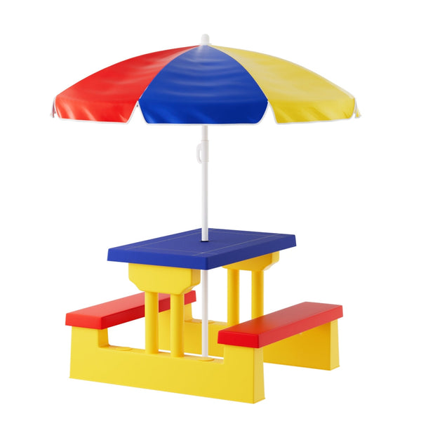 Keezi Kids Outdoor Table And Chairs Set Picnic Bench Umbrella Children Indoor Kids Play Table & Chair Sets