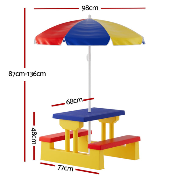 Keezi Kids Outdoor Table And Chairs Set Picnic Bench Umbrella Children Indoor Kids Play Table & Chair Sets