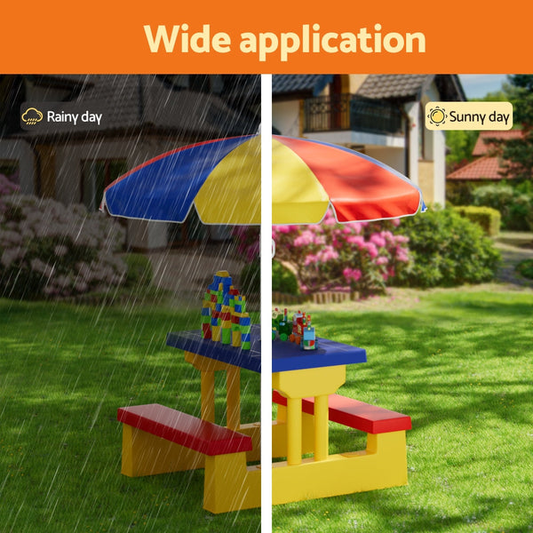 Keezi Kids Outdoor Table And Chairs Set Picnic Bench Umbrella Children Indoor Kids Play Table & Chair Sets