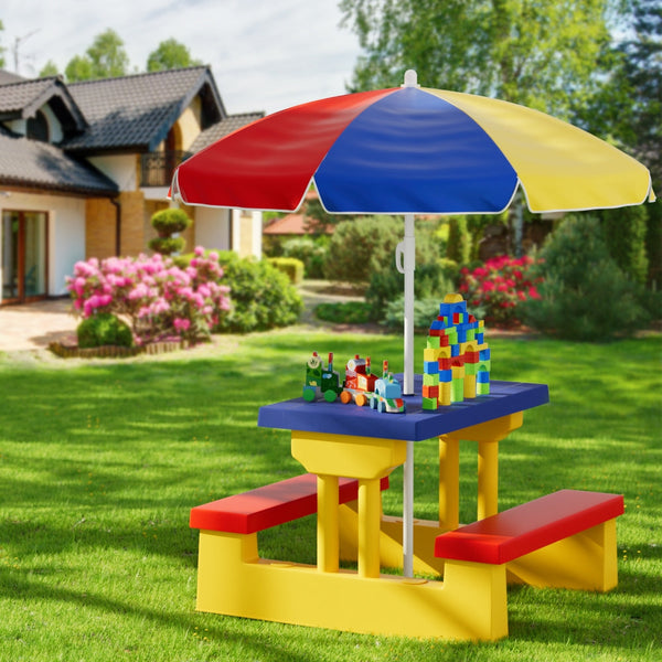 Keezi Kids Outdoor Table And Chairs Set Picnic Bench Umbrella Children Indoor Kids Play Table & Chair Sets