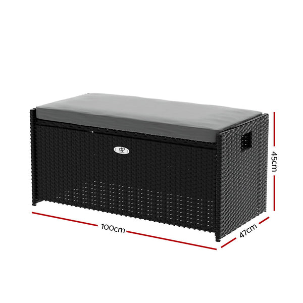 Gardeon Outdoor Storage Bench Box Wicker Garden Sheds Tools Cushion Patio Furniture Black Storage Deck Boxes