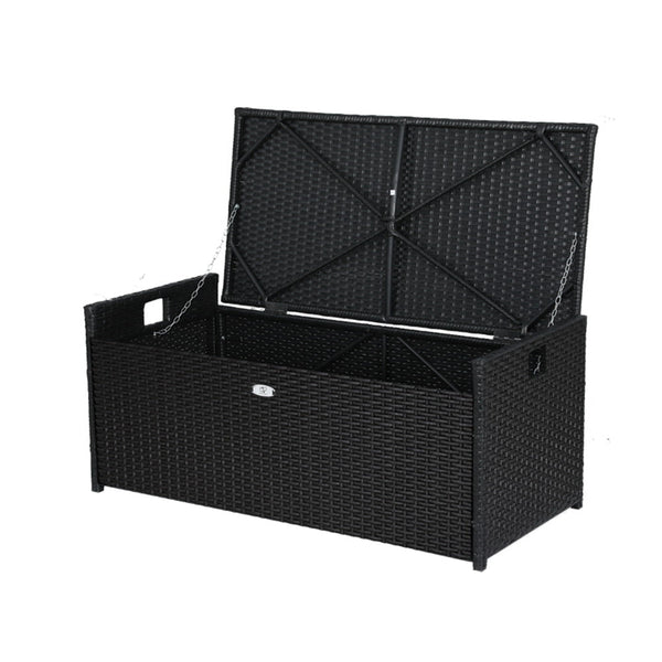 Gardeon Outdoor Storage Bench Box Wicker Garden Sheds Tools Cushion Patio Furniture Black Storage Deck Boxes