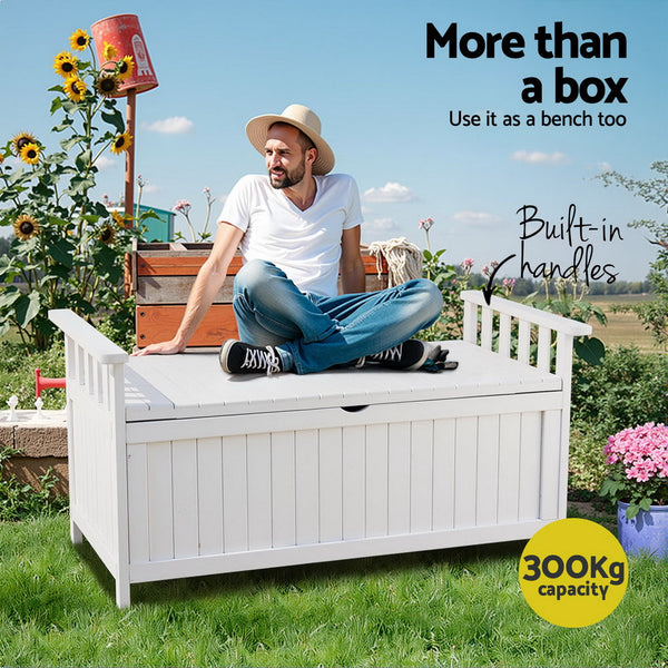 Gardeon Outdoor Storage Bench Box Wooden Garden Toy Tool Patio Furniture White Patio Benches
