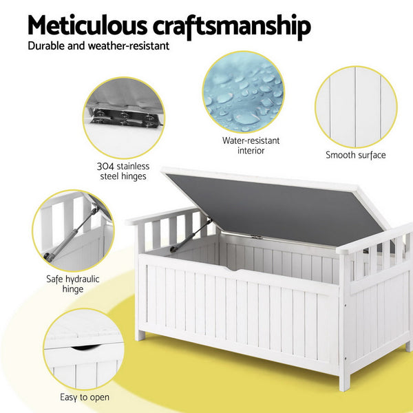 Gardeon Outdoor Storage Bench Box Wooden Garden Toy Tool Patio Furniture White Patio Benches