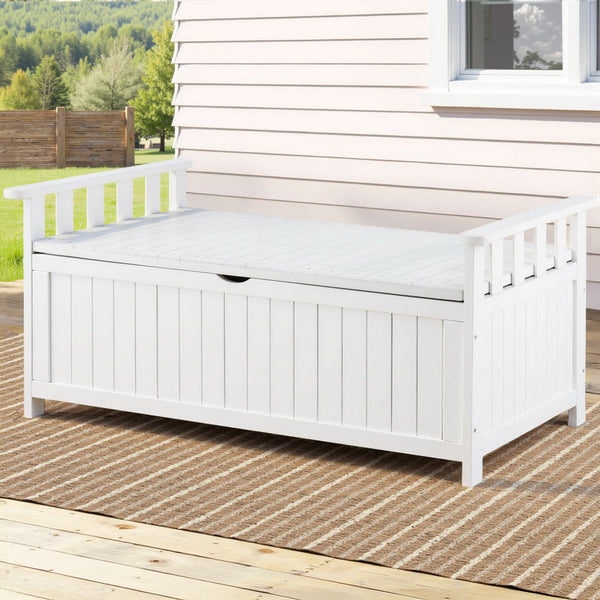 Gardeon Outdoor Storage Bench Box Wooden Garden Toy Tool Patio Furniture White Patio Benches