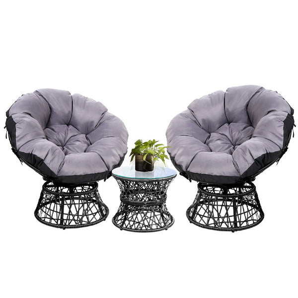 Gardeon Outdoor Lounge Setting Furniture Wicker Papasan Chairs Table Patio Black Loungers