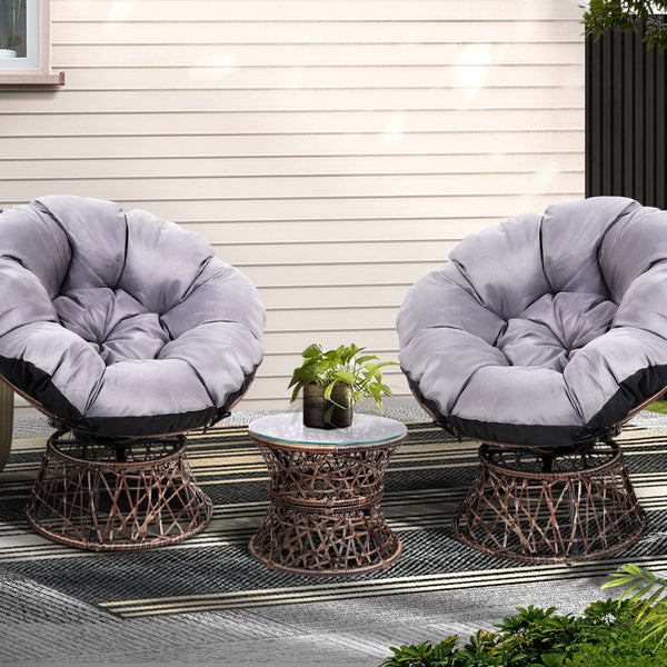 Gardeon Outdoor Lounge Setting Furniture Wicker Papasan Chairs Table Patio Brown Loungers