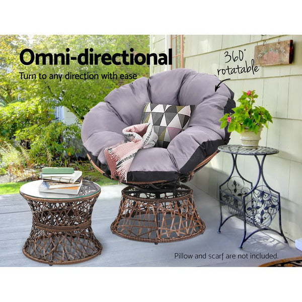 Gardeon Outdoor Lounge Setting Furniture Wicker Papasan Chairs Table Patio Brown Loungers