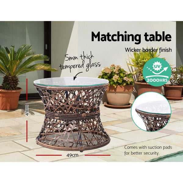 Gardeon Outdoor Lounge Setting Furniture Wicker Papasan Chairs Table Patio Brown Loungers