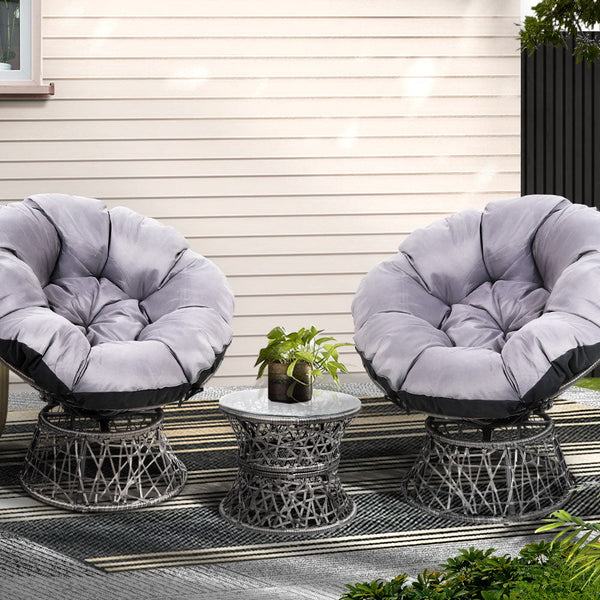 Gardeon Outdoor Lounge Setting Furniture Wicker Papasan Chairs Table Patio Grey Loungers