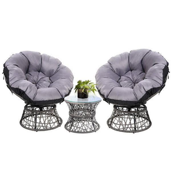 Gardeon Outdoor Lounge Setting Furniture Wicker Papasan Chairs Table Patio Grey Loungers