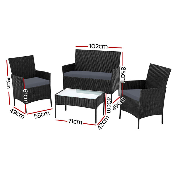 Gardeon 4 Seater Outdoor Sofa Set With Storage Cover Wicker Table Chair Black Patio Furniture Sets