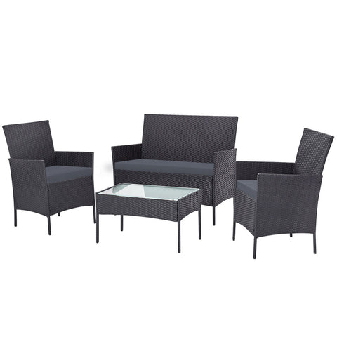 Gardeon 4 Seater Outdoor Sofa Set With Storage Cover Wicker Table Chair Darkgrey Patio Furniture Sets