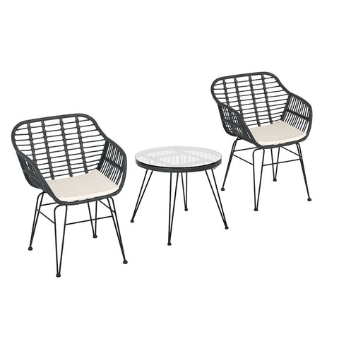 Gardeon 3Pc Outdoor Furniture Bistro Set Lounge Setting Table Chairs Cushion Patio Grey Patio Furniture Sets
