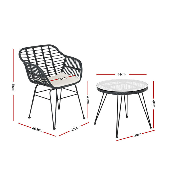 Gardeon 3Pc Outdoor Furniture Bistro Set Lounge Setting Table Chairs Cushion Patio Grey Patio Furniture Sets