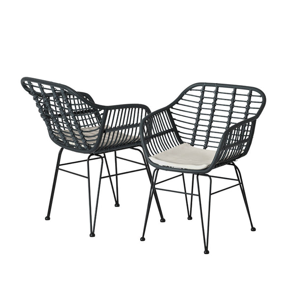 Gardeon 3Pc Outdoor Furniture Bistro Set Lounge Setting Table Chairs Cushion Patio Grey Patio Furniture Sets