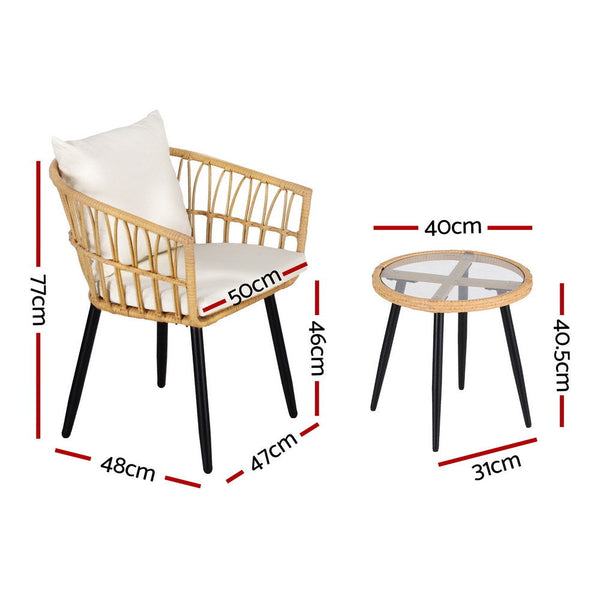 Gardeon 3Pc Outdoor Bistro Set Patio Furniture Lounge Setting Table And Chairs Natural Patio Furniture Sets