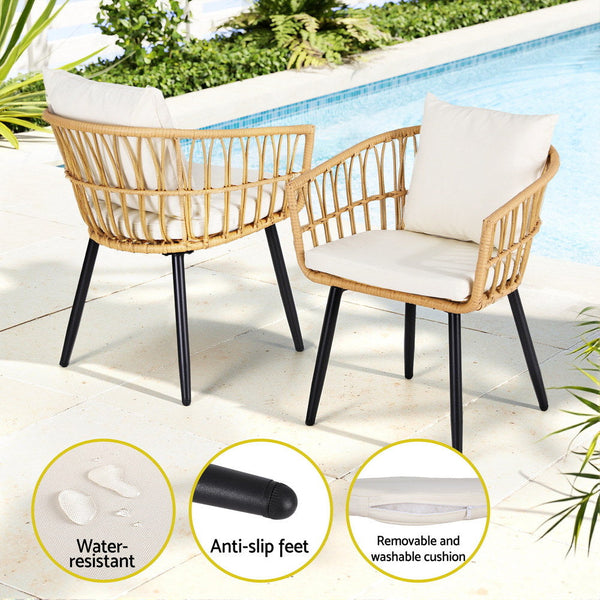 Gardeon 3Pc Outdoor Bistro Set Patio Furniture Lounge Setting Table And Chairs Natural Patio Furniture Sets