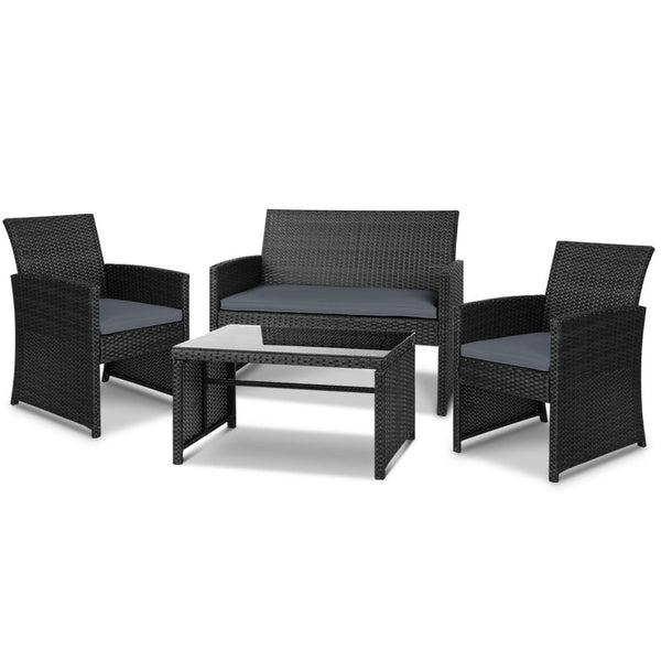 Gardeon 4 Pcs Outdoor Sofa Set Rattan Chair Table Setting Garden Furniture Black Patio Furniture Sets