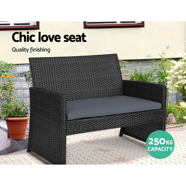 Gardeon 4 Pcs Outdoor Sofa Set Rattan Chair Table Setting Garden Furniture Black Patio Furniture Sets