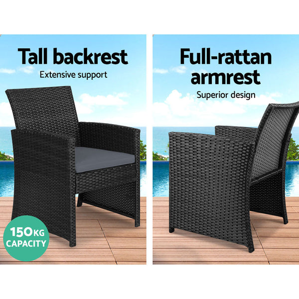 Gardeon 4 Pcs Outdoor Sofa Set Rattan Chair Table Setting Garden Furniture Black Patio Furniture Sets