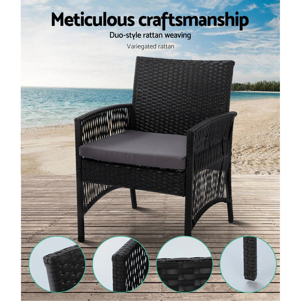 Gardeon 4Pcs Outdoor Sofa Set Wicker Harp Chair Table Garden Furniture Black Patio Furniture Sets
