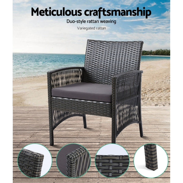 Gardeon 4Pcs Outdoor Sofa Set Wicker Harp Chair Table Garden Furniture Grey Patio Furniture Sets