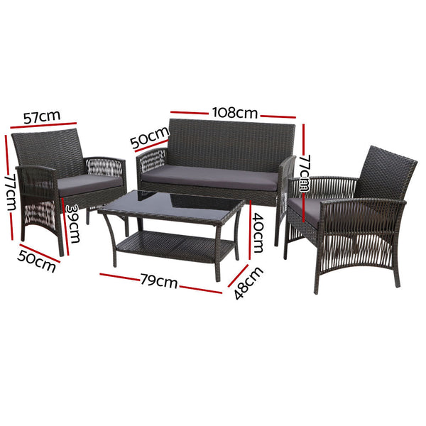 Gardeon Outdoor Wicker Sofa Set With Storage Cover Grey Patio Furniture Patio Furniture Sets