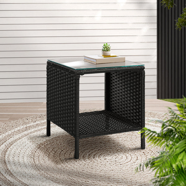 Gardeon Coffee Side Table Wicker Desk Rattan Outdoor Furniture Garden Black Coffee Tables