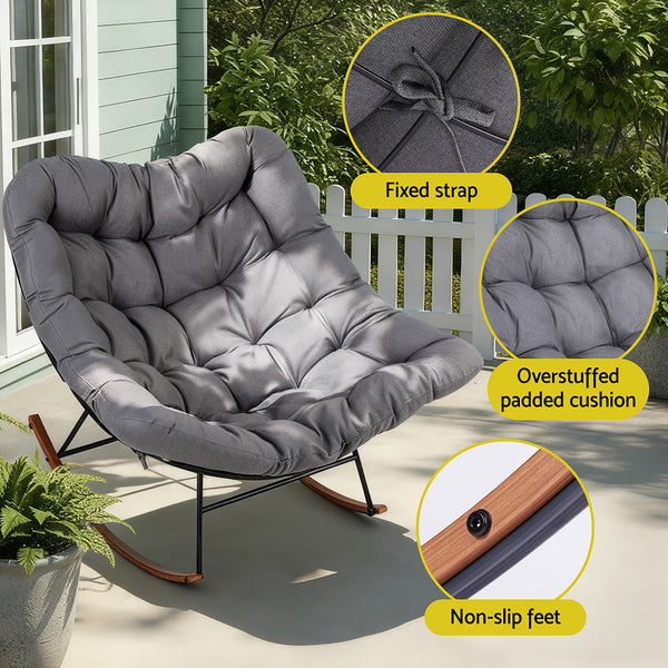 Gardeon Outdoor Rocking Chair Furniture Papasan Recliner Garden Patio Lounge Setting Patio Chairs